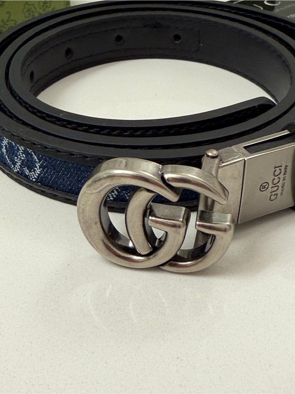 Gucci Reversible GG Denim & Black Leather Interlocking G Belt